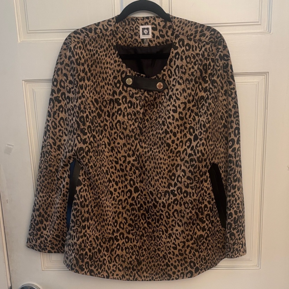 Anne Klein Brown Leopard Print Teddy Jacket